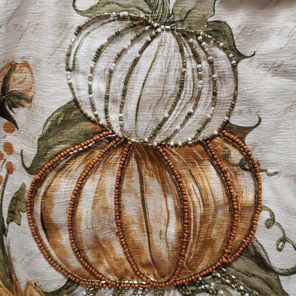 Nicole Miller Home NWT Beaded Pumpkins and Sunflowers Table Runner
